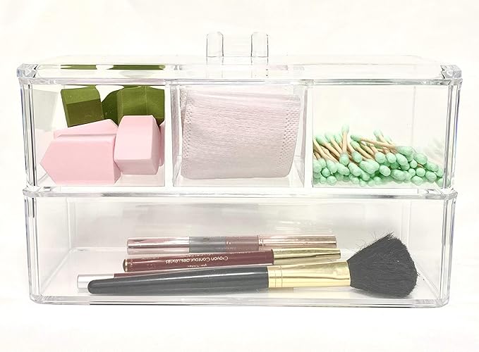 Square Acrylic Cotton Ball Pads Gauze Swab Holder Organizer Q-tip Dispenser by KWCollection