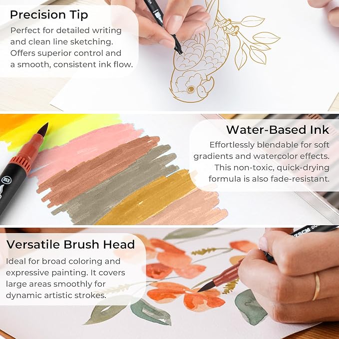 Skin Tone Duo Tip Marker Pens, 12 Pack Fine & Brush Markers - Image 3