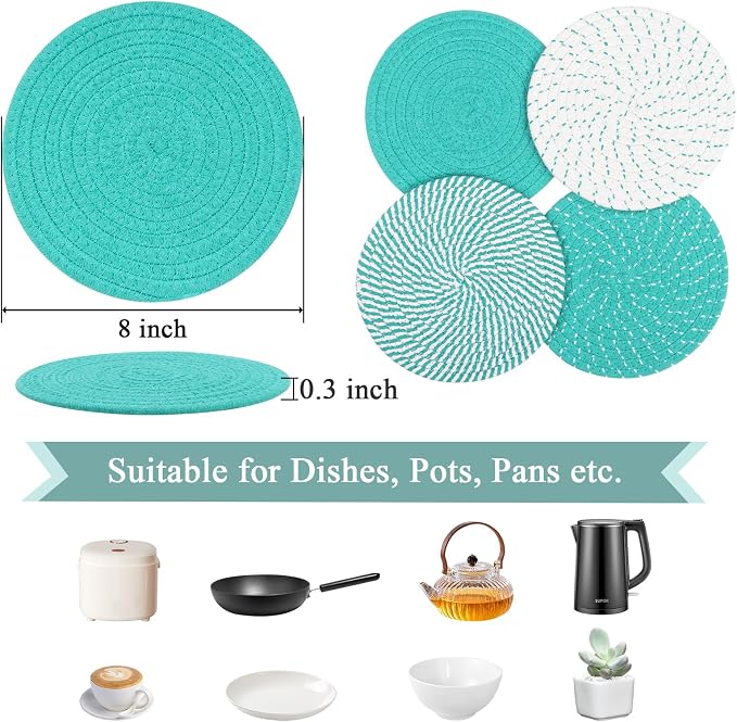 SHACOS 8 Inches Trivets for Hot Dishes, 4 Pieces Cotton Trivets Mats for Kitchen - Image 3