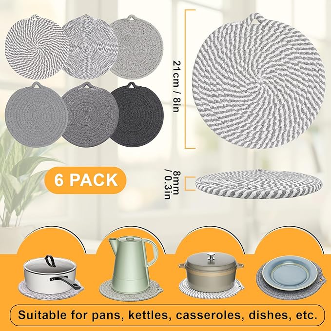 8" Trivets for Hot Dishes, 6 Pack Hot Pads for Kitchen Counter & Dining Table - Image 2
