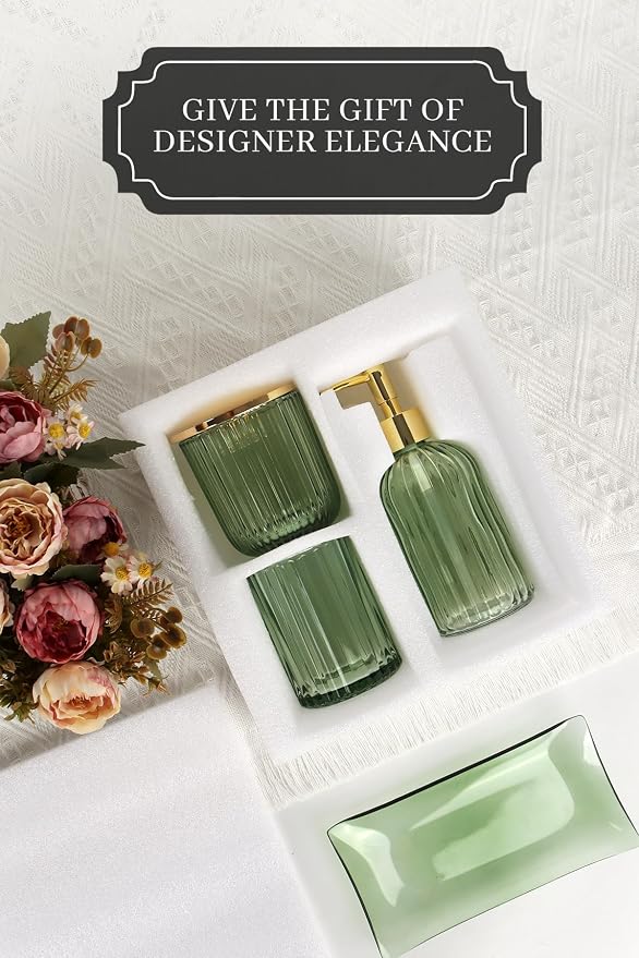 Designer Green Glass Bathroom Accessories Sets - Image 5