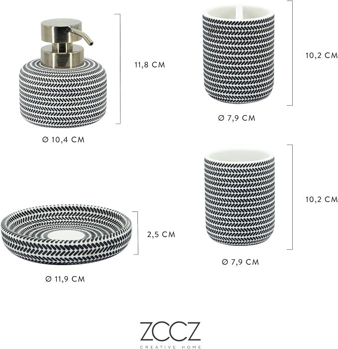 ZCCZ Black and White Bathroom Accessories Set, 4 Pieces - Image 7