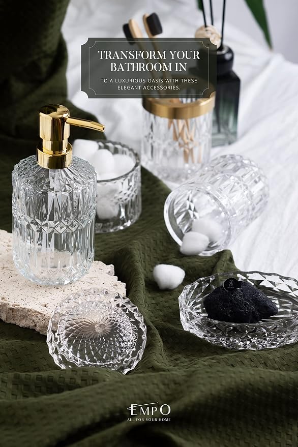 EMPO 6PCS Bathroom Clear Glass Accessories Set, Contemporary Modern Decor - Image 3