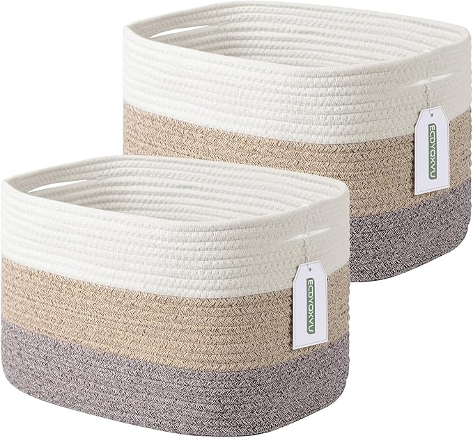 Cotton Rope Storage Basket, Woven Basket by ECDYQXVU