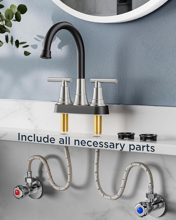 FORIOUS Black and Brushed Nickel Bathroom Faucets, 4 Inch Centerset Bathroom - Image 8