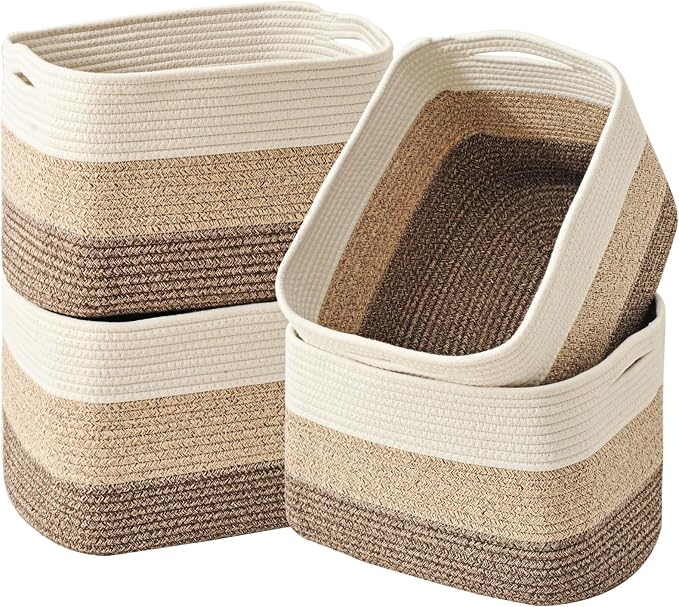 Storage Baskets for Organizing & Shelves, Woven Cotton Rope Organization Bins by ICERZCZ
