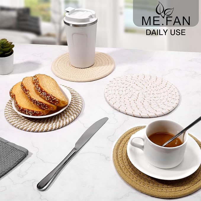 ME.FAN 7 Inch Trivets/Potholders 4 Set Cotton Thread Weave Trivets - Image 4