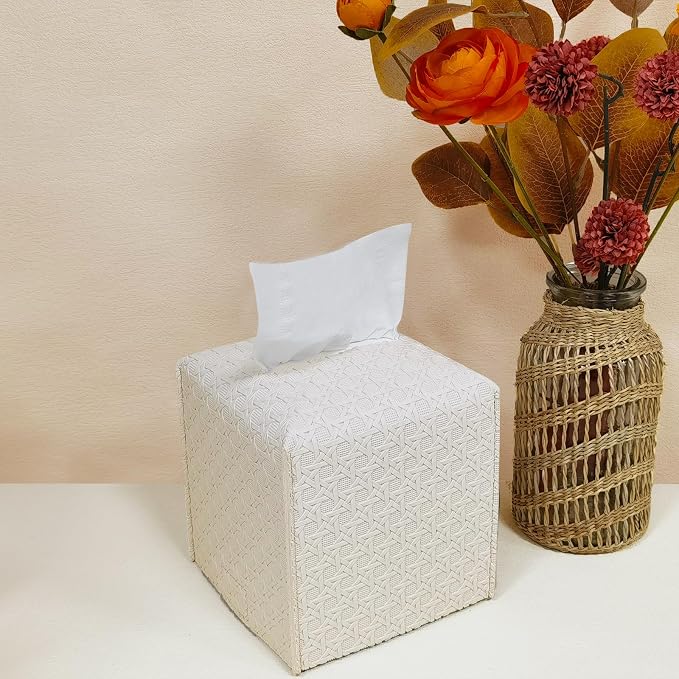 HOMOTEK 2 Pack Tissue Box Cover, PU Leather Tissue Holder, Square Decorative - Image 5