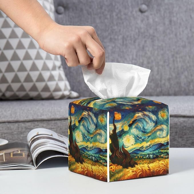 Starry Night Tissue Box Cover Square, Abstract Impressionist Oil Painting - Image 6