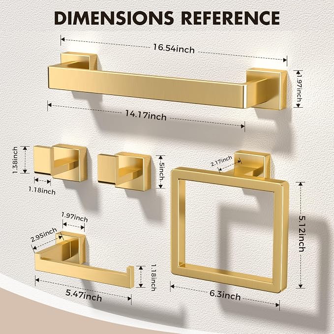 Bathroom Accessory Towel Bar Set: 10 Pieces Gold Bathroom Hardware Square - Image 8