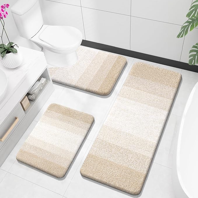 OLANLY Bathroom Rugs Sets 3 Piece, Soft Absorbent Microfiber Bath Mats and by OLANLY
