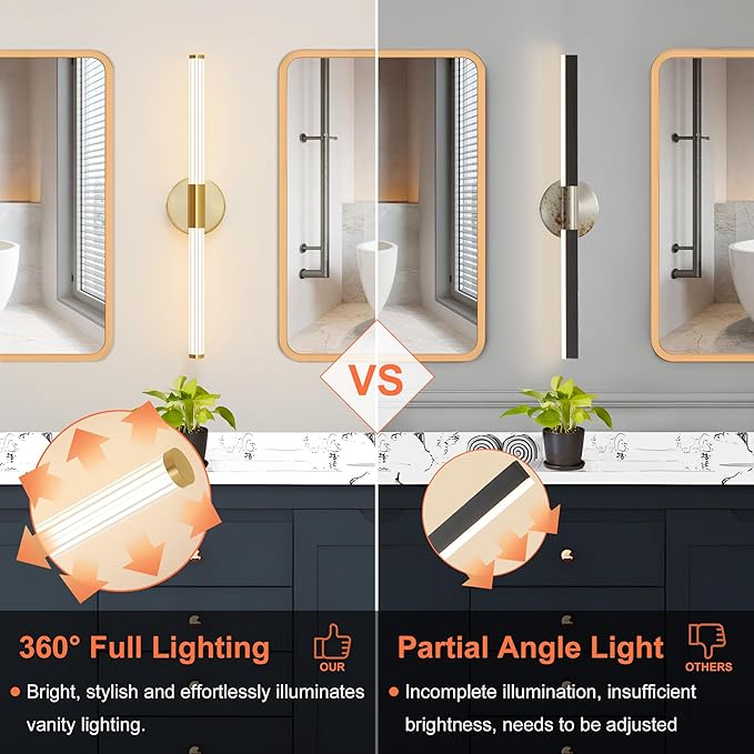 Gold Wall Sconces Set of Two Hardwired, Dimmable 5CCT LED Bathroom Light - Image 4