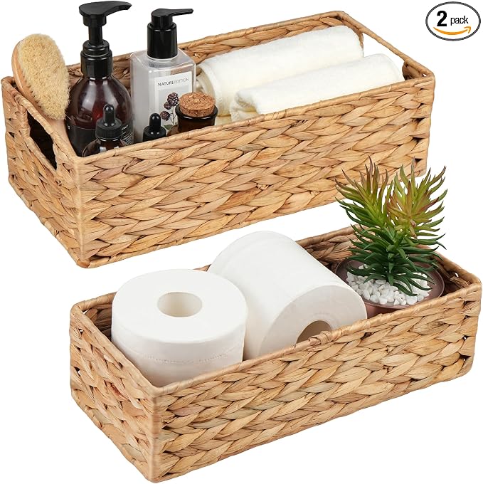 LotFancy Bathroom Basket, 2 Pack Water Hyacinth Toilet Paper Basket, Hand Woven by LotFancy