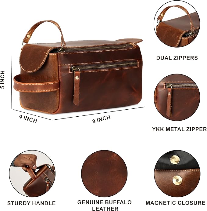 KomalC Premium Buffalo Leather Toiletry Bag - Image 6