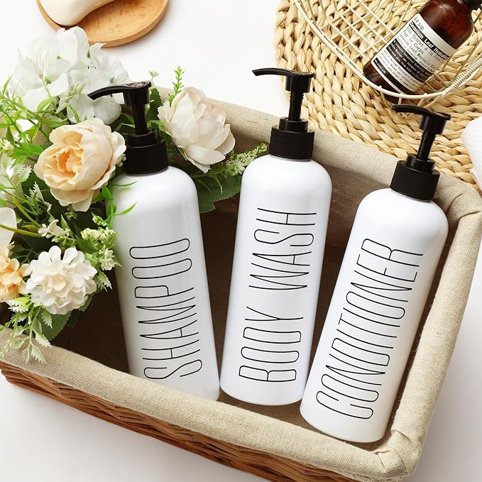 HOMCDALY Shampoo and Conditioner Dispenser, 16oz 3-Pack Refillable Pump Bottles - Image 2