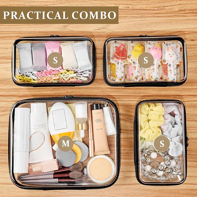4 pcs Clear Zipper Pouches, Hard Shell Zipper Case, Toiletry Bag - Image 5