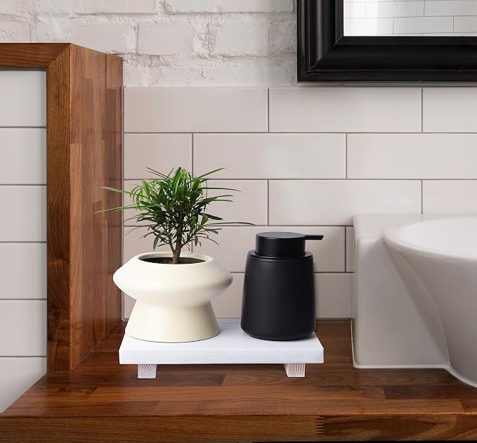Bathroom Counter Organizer Wood Pedestal Stand Farmhouse Decorative Tray Soap - Image 5