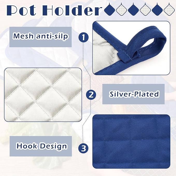 Bokon 24 Pcs Pot Holders for Kitchen, Heat Resistant Cotton Hot Pad Oven Mitts - Image 3