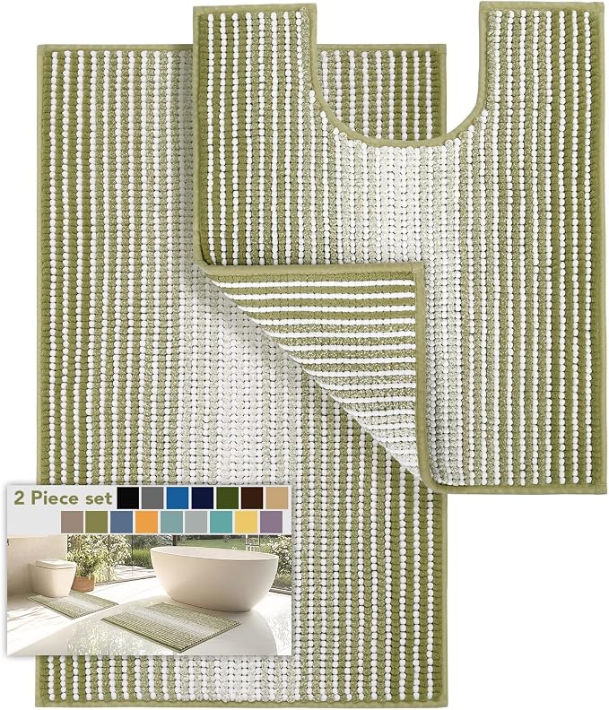 Bathroom Rugs Sets 2 Piece, Toilet Rugs U-Shaped, Contour Bath Mat Rugs Set by BSICPRO