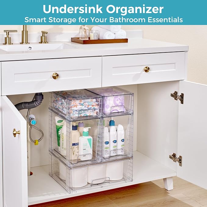 Vtopmart 5 Pack Clear Stackable Storage Drawers, Plastic Drawers - Image 7