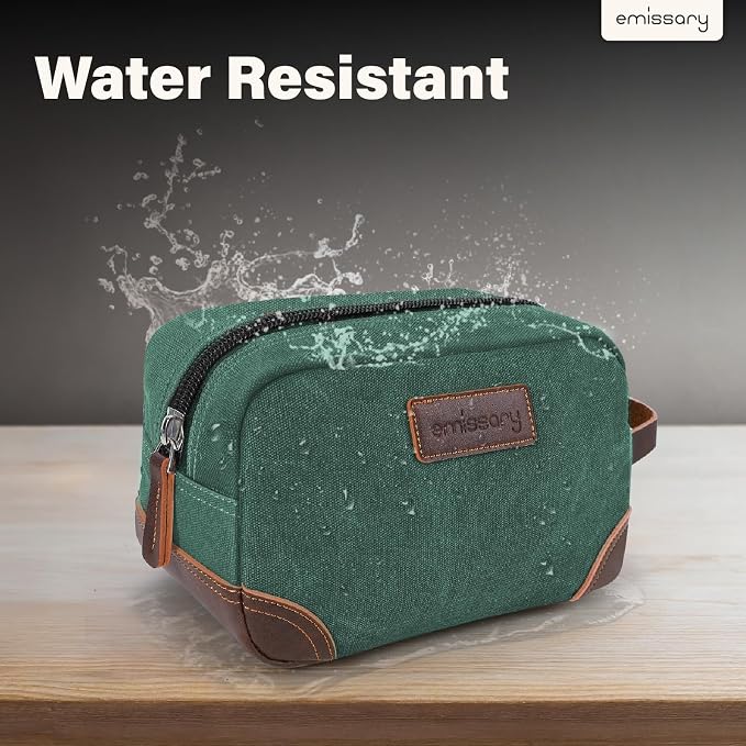emissary Men's Toiletry Bag, Leather and Canvas Travel Toiletry Bag, Dopp Kit - Image 6