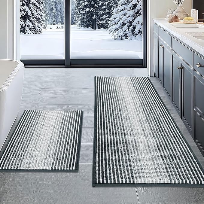 BSICPRO Bathroom Rugs and Mats Sets, 2 Piece Thick Absorbent Chenille Non Slip by BSICPRO