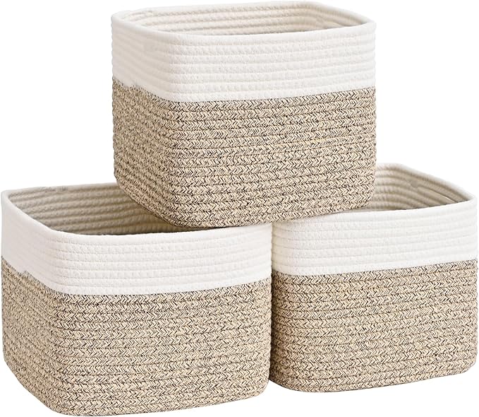 3 Pack Cube Storage Bin, 9”x9”x7” Cotton Rope Woven Baskets by Degeyoyo