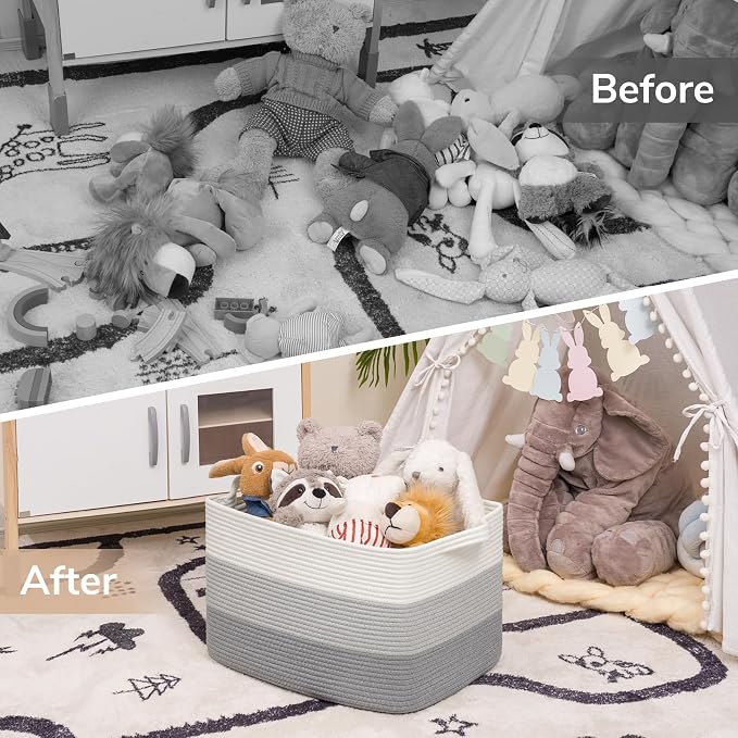 Goodpick Large Woven Basket, Rectangle Rope Storage Baskets - Image 7