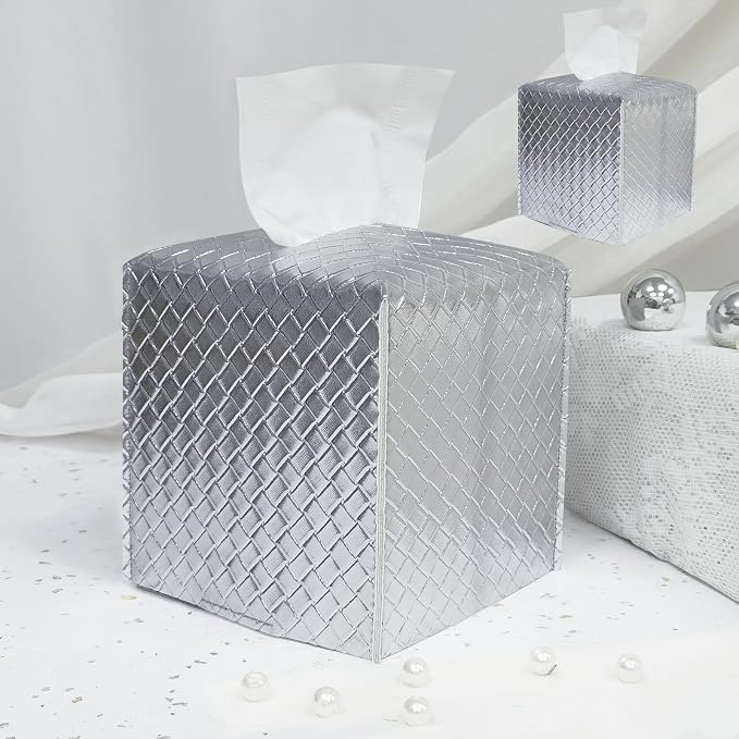 HOMOTEK 2 Pack Tissue Box Cover, Square PU Leather Tissue Holder, Decorative by HOMOTEK