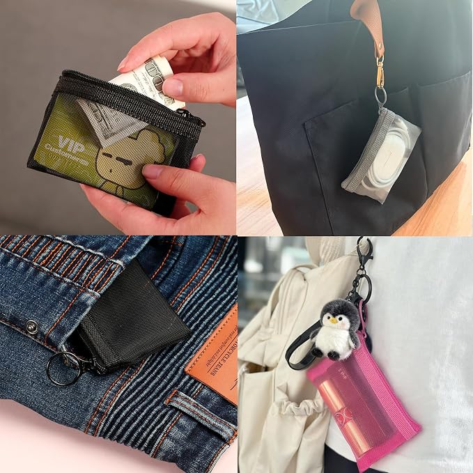 Patu Mini Zipper Mesh Bags, Size XS / A8, 5 Pieces, Keychain Pouch Key Holder - Image 5