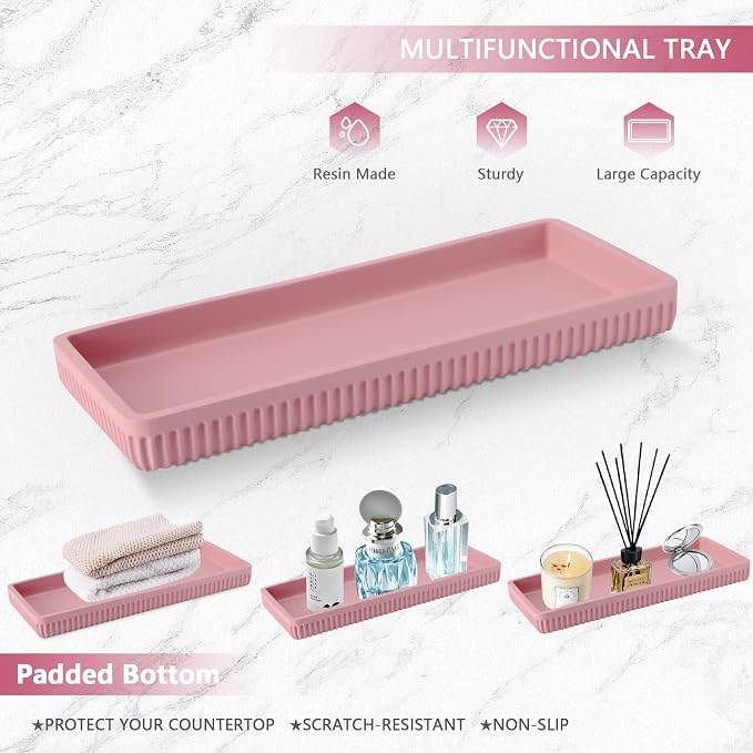 Resin Pink Bathroom Accessories Set 5 Pcs, Lotion Soap Dispenser, Toothbrush - Image 5