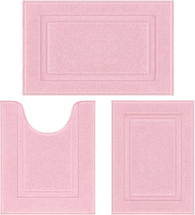 SHACOS Pink Bathroom Rugs Sets 3 Piece, Soft Fluffy Water Absorbent Bath Rugs by SHACOS