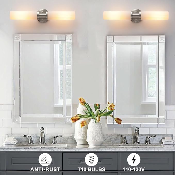 Wall Sconces Set of Two, Brushed Nickel Bathroom Sconces Wall Lighting - Image 3