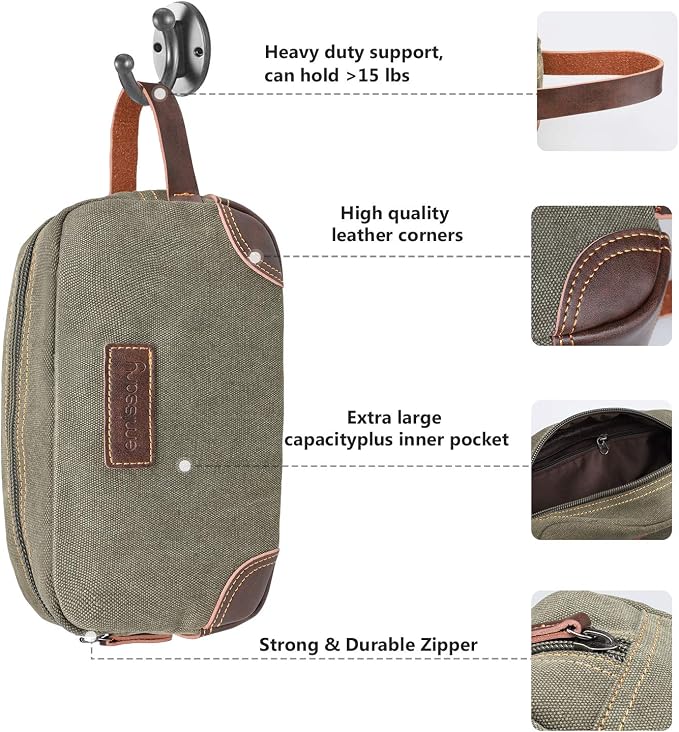 Emissary Men's Leather and Canvas Travel Toiletry Dopp Kit, Shaving Bag - Image 2