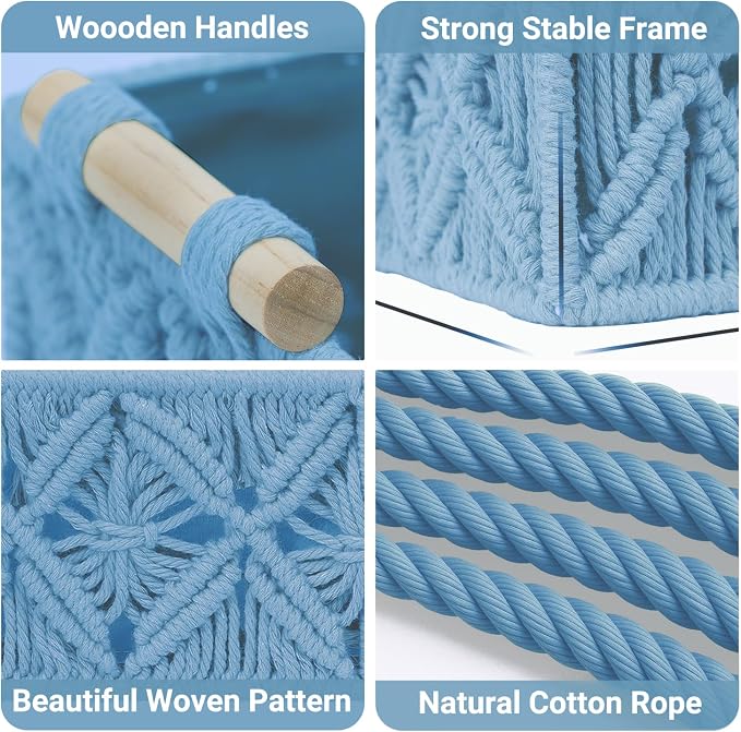 Nonam Macrame Storage Baskets, Boho Decor Style Woven Storage Boxes - Image 4