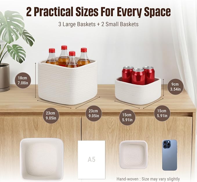 5-Pack Storage Cubes Woven Rope Baskets - Image 2