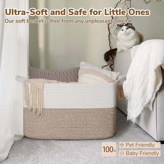 Goodpick Woven Storage Basket, 22”x17”x12” Large Blanket Storage - Image 6