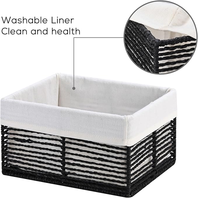 Vagusicc Wicker Storage Baskets, Hand-Woven Paper Rope Black Baskets - Image 3