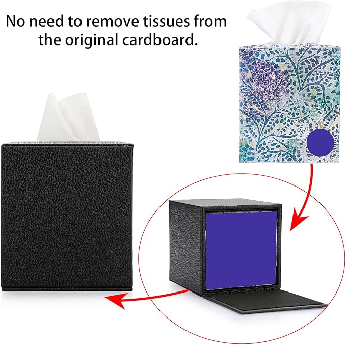 Sumnacon Tissue Box Cover Square Tissue Box Stylish PU Tissue Box Holder - Image 6