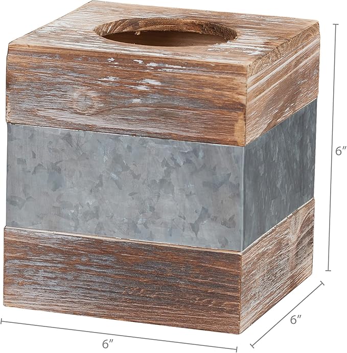 Barnyard Designs Rustic Metal and Distressed Wood Square Tissue Box Cover - Image 4