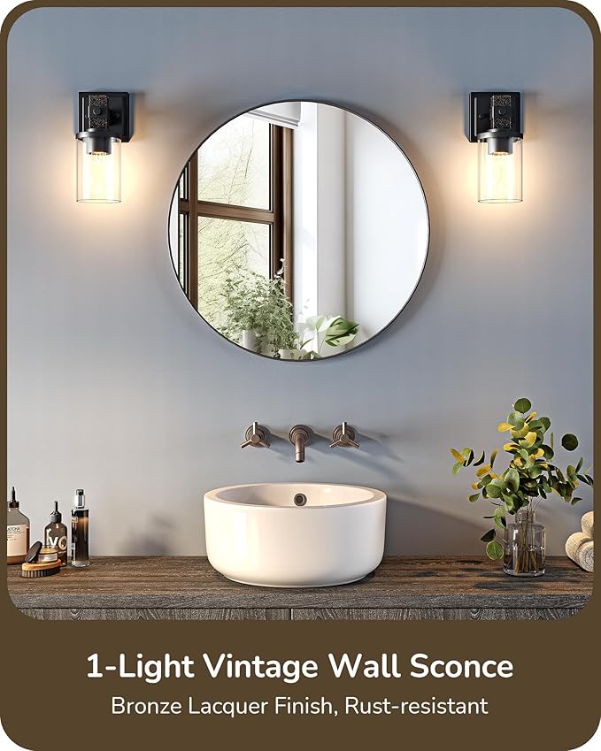 EDISHINE Wall Sconces Set of 2, Vintage Vanity Light Fixtures - Image 3