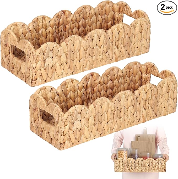 2Pcs Toilet Tank Basket for Bathroom, Handwoven Water Hyacinth Scalloped by VINAHAND