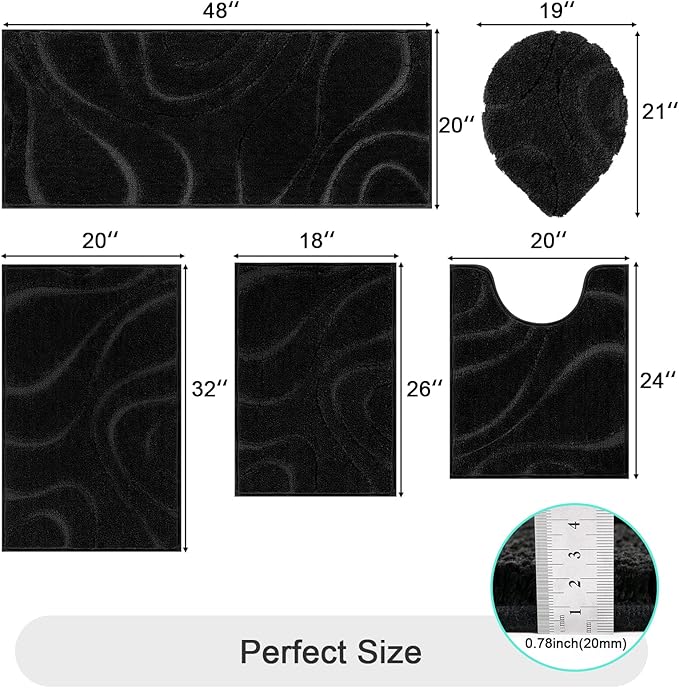 HEBE Bathroom Rugs Sets 5 Piece, Soft Absorbent Microfiber Bath Mat - Image 2