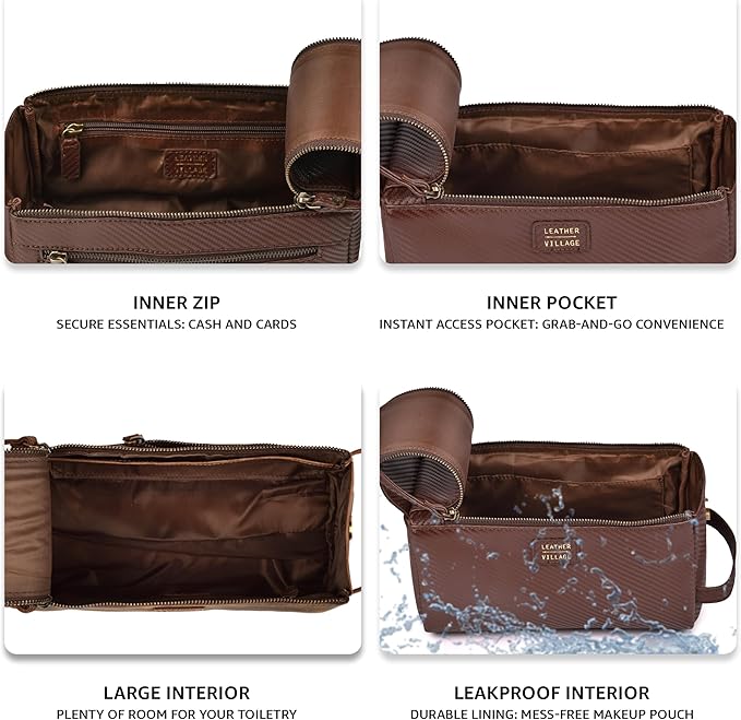 LEATHER VILLAGE Genuine Carbon Fiber Genuine Leather Travel Toiletry Bag - Image 3