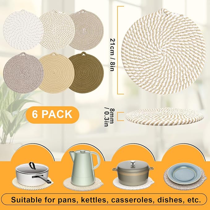 8" Trivets for Hot Dishes, 6 Pack Hot Pads for Kitchen Counter & Dining Table - Image 2