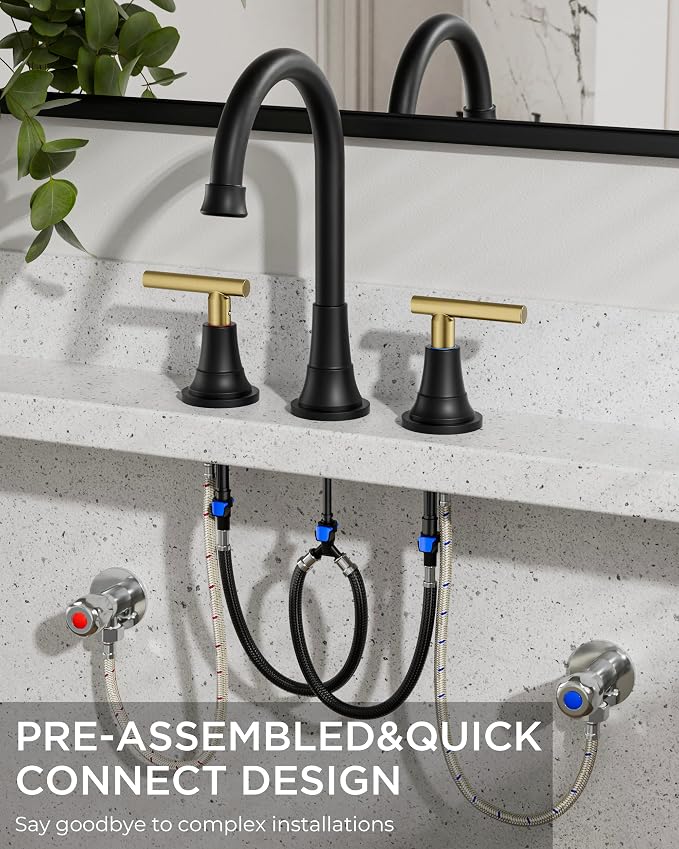 FORIOUS 8 Inch Widespread Bathroom Faucet Black and Gold, 2 Handle Mix Color Rv - Image 6