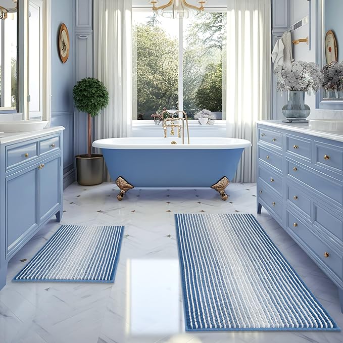 BSICPRO Bathroom Rugs and Mats Sets, 2 Piece Thick Absorbent Chenille Bath Mat by BSICPRO