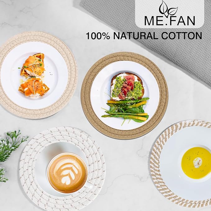 ME.FAN 7 Inch Trivets/Potholders 4 Set Cotton Thread Weave Trivets - Image 3