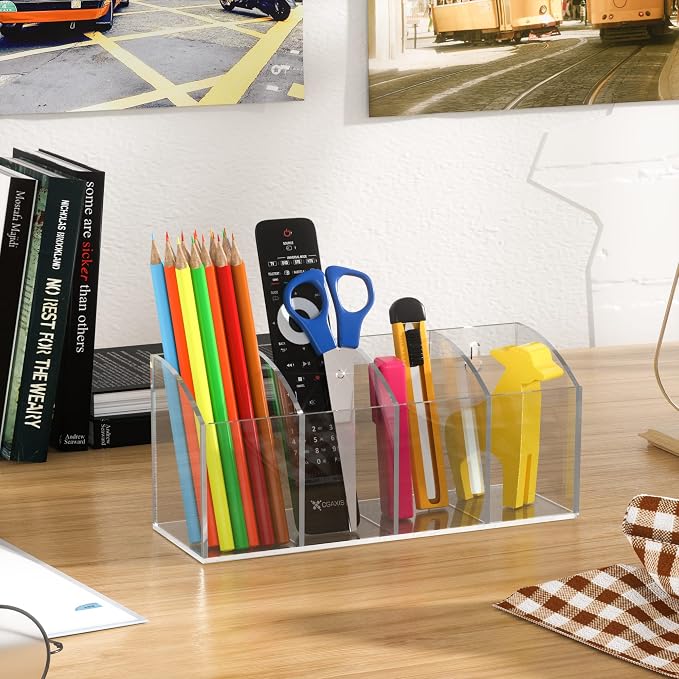 Acrylic Pen Holder Organizer 4 Compartments, No Drill Wall Mounting Pencil - Image 5