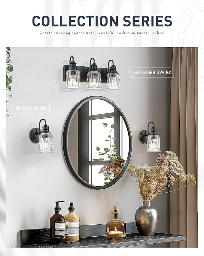 HWH Wall Sconces Set of 2, 1-Light Matte Black Bathroom Light Fixtures - Image 6